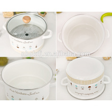 Metal enamel steamer with full decals and ceramic & wooden knobs